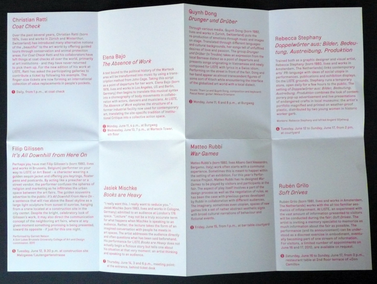 Liste 17 Perfomance Project, Programme, 2012